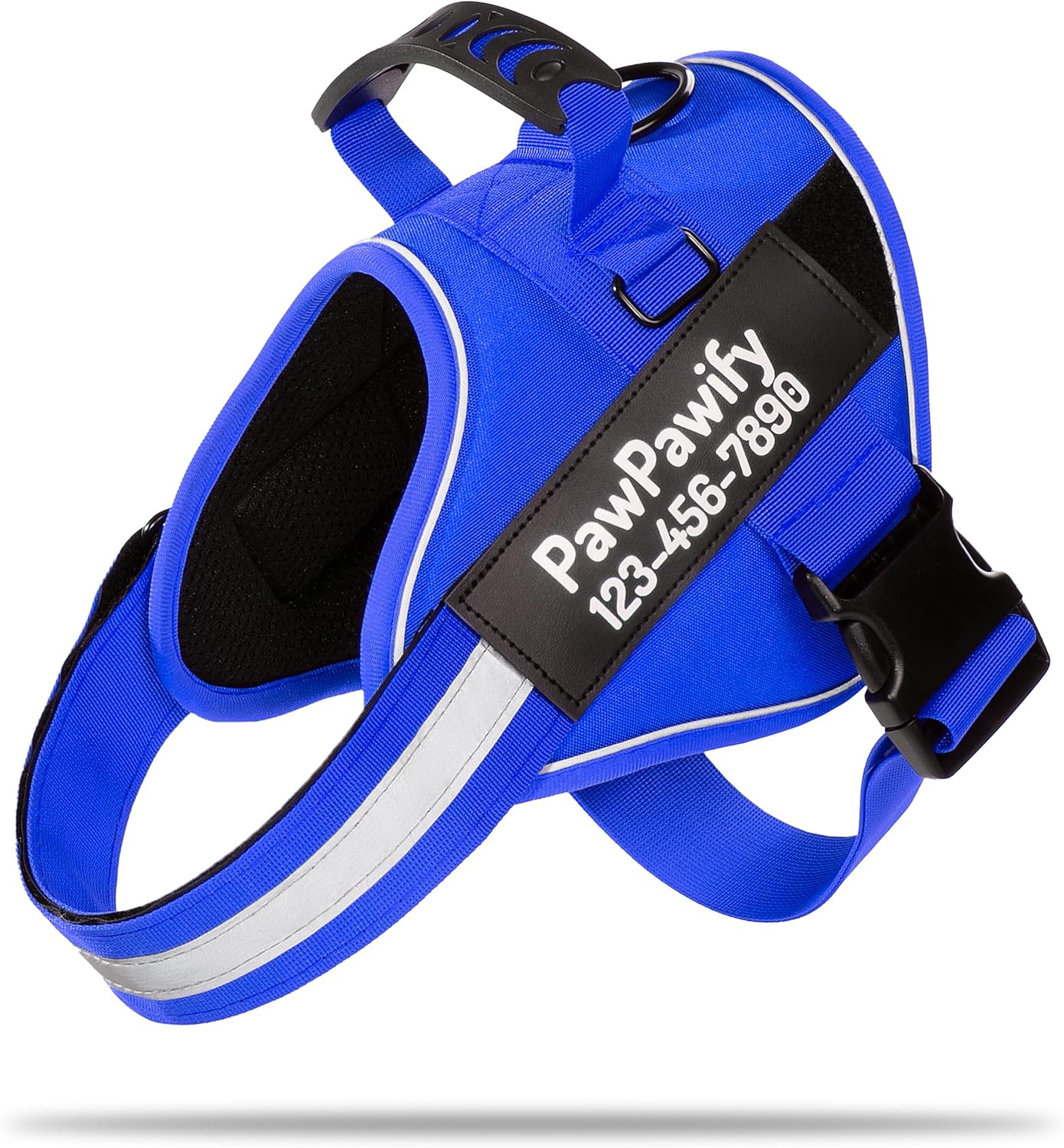 PawPawify Custom No Pull Dog Harness with Name and Phone Number, Heavy Duty Personalized Pet Vest to Prevent Tugging, Pulling, or Choking, Training and Walking (New Blue, M (20-40 LBS))