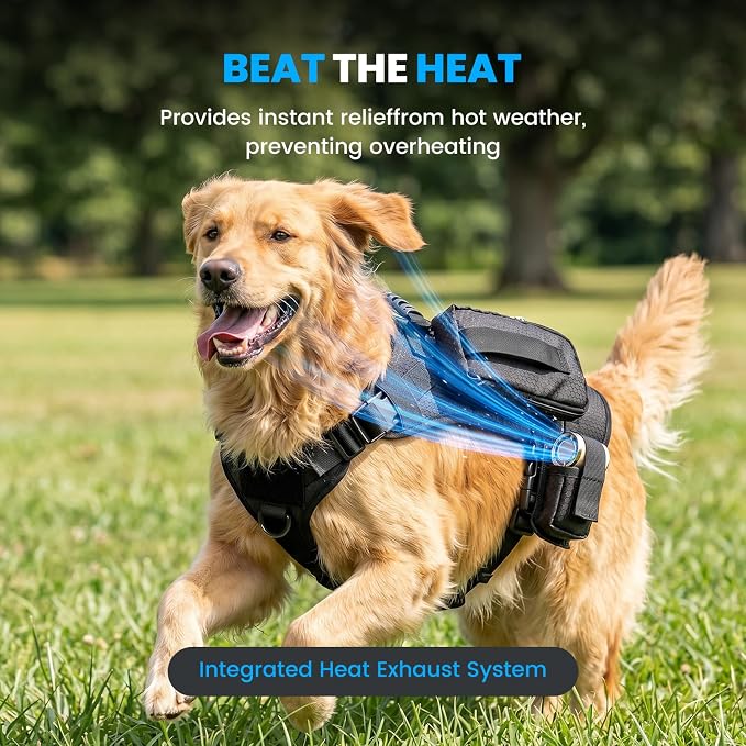 Dog Cooling Vest, Tactical Harness with Dual Independent Side Fans | 3D Breathable Mesh, Multi-Speed Wind Adjustment, Long-Lasting Cooling, Ideal for Medium and Large Dogs Outdoors