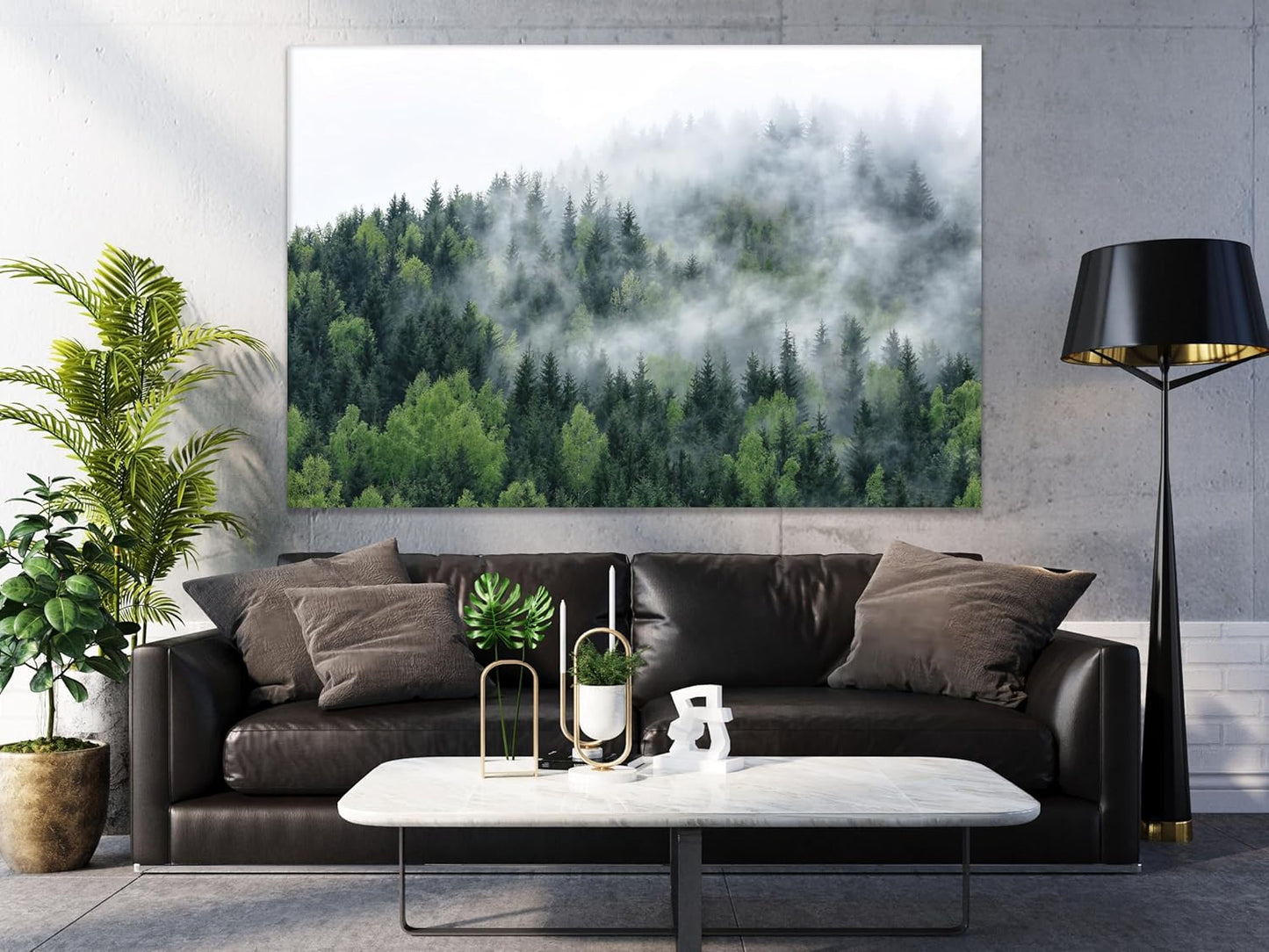 Nature Wall Art Prints - Ocean Forest Mountain Lake Canvas Landscapes - Small to Extra Large Living Room Bedroom Kitchen Bathroom Décor (Pine Trees in Fog, 35L" x 53W")