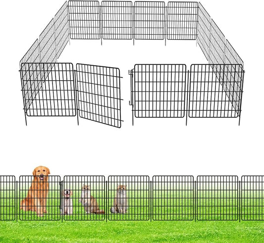 5 Panels Garden Fencing Animal Barrier with Lock, 24 in(H) X 10 Ft(L) Dog Fence Outdoor for Yard Rustproof No Dig Decorative Tall Garden Fence Metal Wire Panel Border Rabbit Ground Stakes Fencing