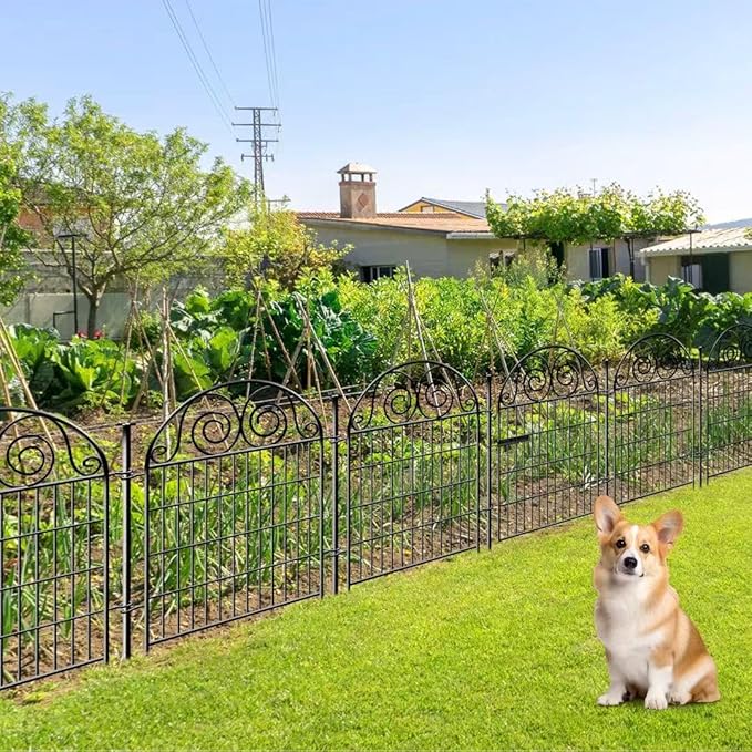 Getlay Tall Garden Fence with Gate, 36 Inch(H) 4 Panels Dog Fence Outdoor for Yard, Total Length 8.8 Ft Metal Temporary Dog Fencing│Patented