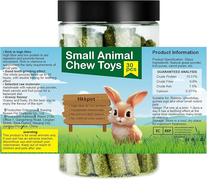 Timothy Hay Sticks for Rabbits & Guinea Pigs - 100% Natural Handmade Chew Treats for Dental Health, 30 Count Small Animal Treats for Chinchillas, Hamsters