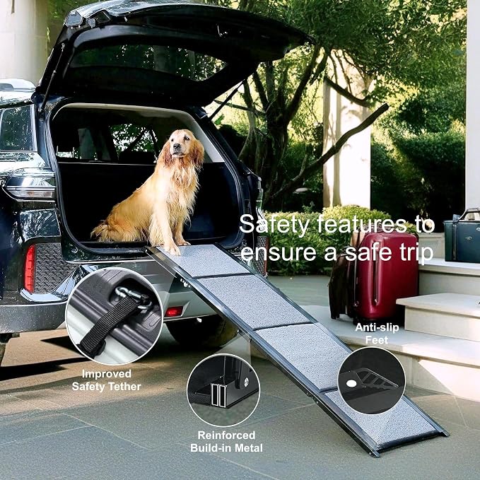 Pet Ramp (170 x 44 cm),Dog Ramp for Car, SUV & Truck, 67" Long & 17" Wide, Fold-able & Portable Pet Ramp with Non-Slip Rug Surface, Extra Wide Dog Steps for Medium & Large Dogs Up to 250LBS
