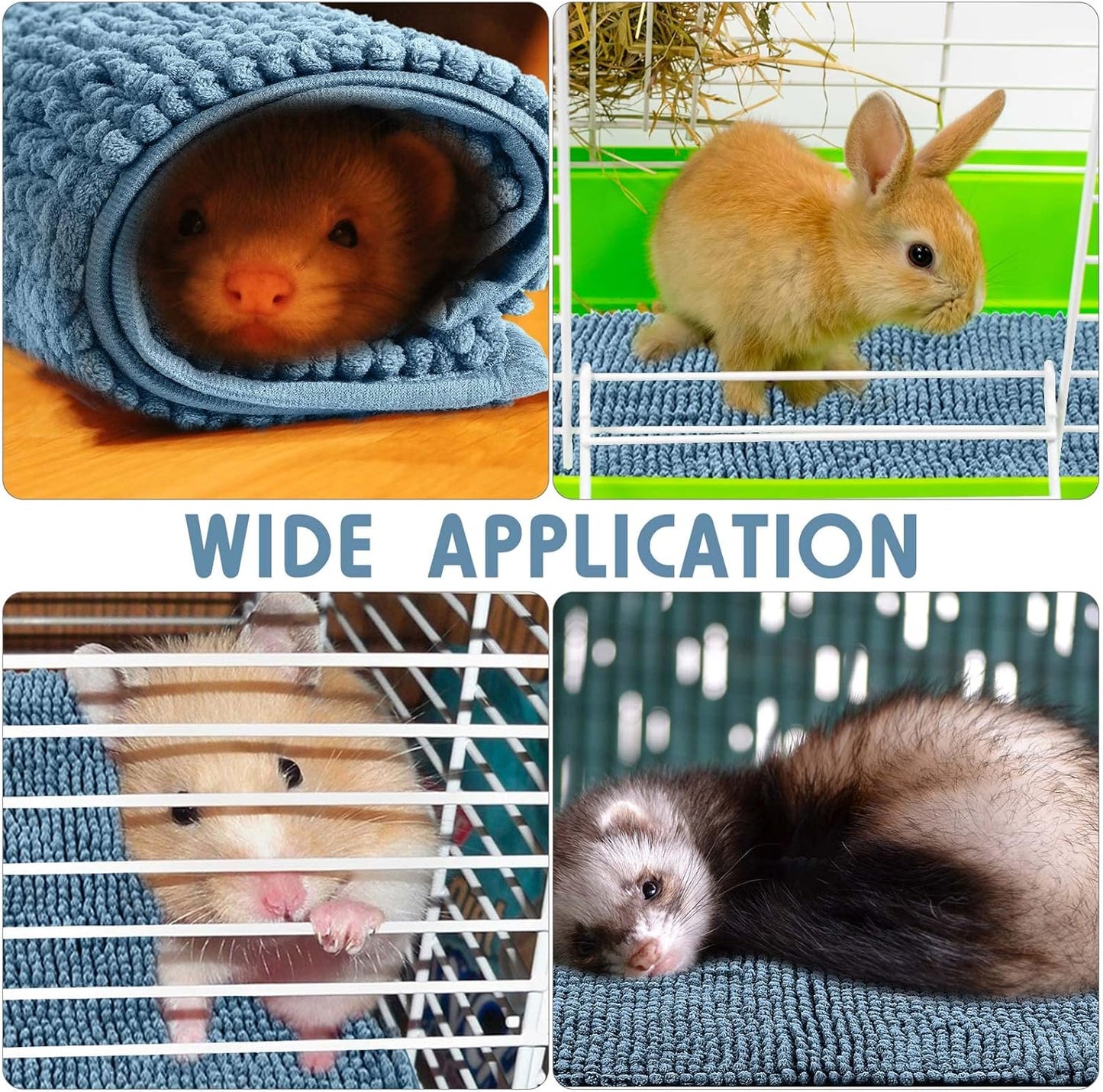 Amylove 4 Pcs Guinea Pig Cage Liner Guinea Pig Bedding Washable Fleece Pee Pads Reusable Small Animals Training Mat Small Animal Sleeping Bed for Bunny Hamster(Blue,16 x 24 Inch)