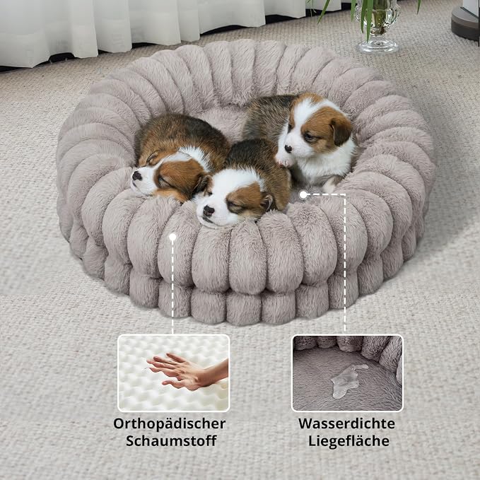 BALANCE Luxury Donut Dog Bed, 24 Inches Round Dog Beds for Small Dogs Washable, Orthopedic Calming Pet Bed for Puppy and Cats with Anti-Slip Bottom (Oatmeal)