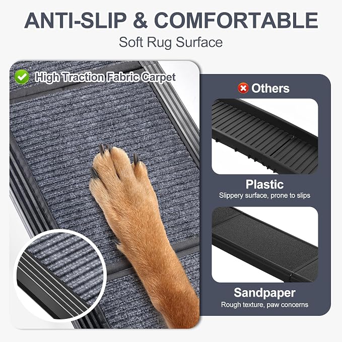 Dog Ramp for Cars 71" L × 17.2" W, Extra-Long Foldable Ramp | Dog Ramps for Large Dogs, Non-Slip Rug Surface for a Gentler Climb, 270 lbs Capacity, Easy to Carry & Store, Fits SUV/Truck
