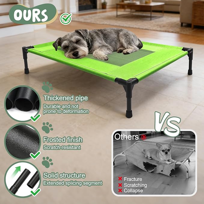 Elevated Dog Bed for Large Dogs - Outdoor Cooling Cot with Washable Breathable Mesh, Portable Raised Pet Bed with Non-Slip Feet & Waterproof Teslin, Heavy Duty & for Camping