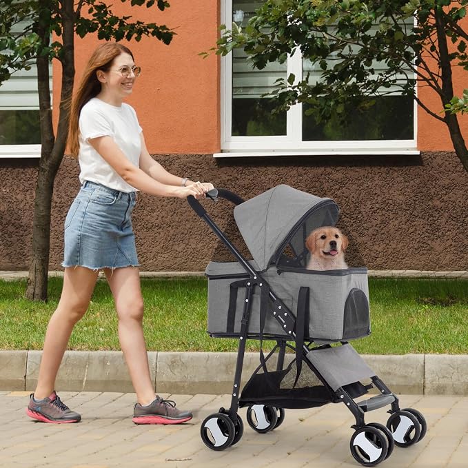 FDW 3 in 1 Multi-Function Dog Jogger with Detachable Carrier, Lightweight Travel Stroller for Small and Medium-Sized Pets (Grey, 4 Wheels)