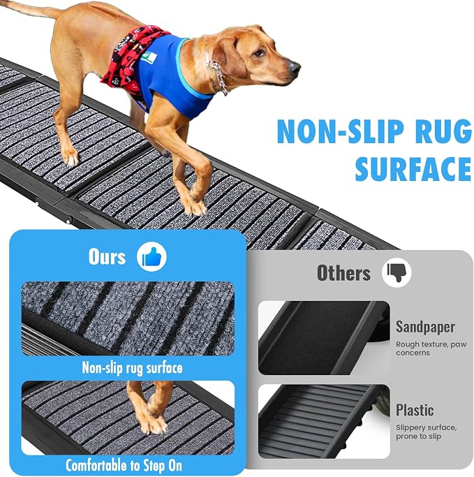 Folding Dog Ramp for Cars, 63"x17" Large Dog Ramp for SUV & Truck, Non-Slip Surface & Side Handle, Portable Pet Ramp