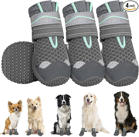 SlowTon Dog Shoes for Large Small Medium Dogs - Breathable Dog Boots for Summer Hot Pavement, Paw Protector for Outdoor Walking Winter Snow, Anti-Slip Rubber Dog Booties for Hardwood Floor (Grey, 2)