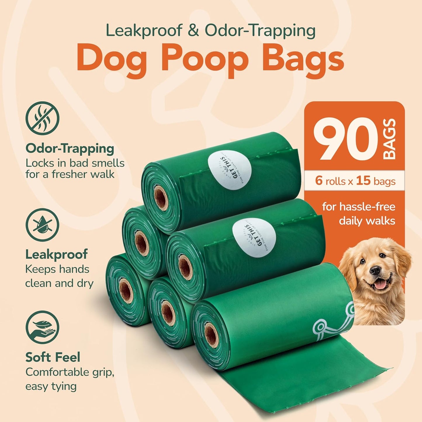 Biodegradable Dog Poop Bag - 180 Dog Waste Bags Total, Leakproof & Odor-Trapping, Durable Doggy Waste Bags - 12 Rolls (15 Pet Poop Bags Per Roll), 13x9" Environment-friendly Potty Bags