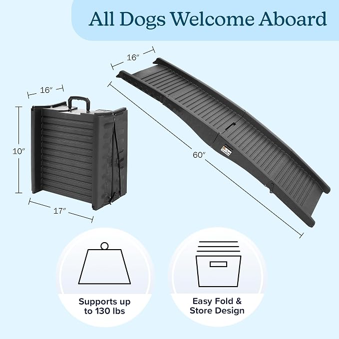 Nonslip Dog Ramp - 60-Inch Tri-Fold Incline with Raised Sides for Pets - Portable Ramps for Dogs to Get into a Car, Truck, SUV or Home by PETMAKER