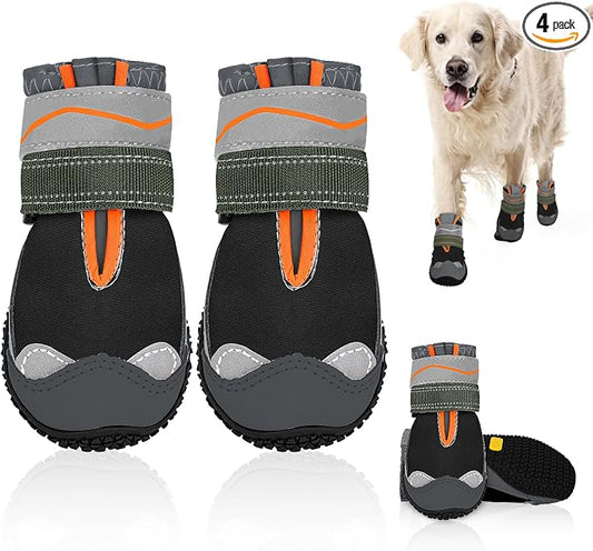 SlowTon Dog Shoes for Large Small Medium Dogs - Waterproof Dog Boots for Summer Hot Pavement, Paw Protector for Outdoor Walking Winter Snow, Anti-Slip Rubber Dog Booties for Hardwood Floor (Black, 7)