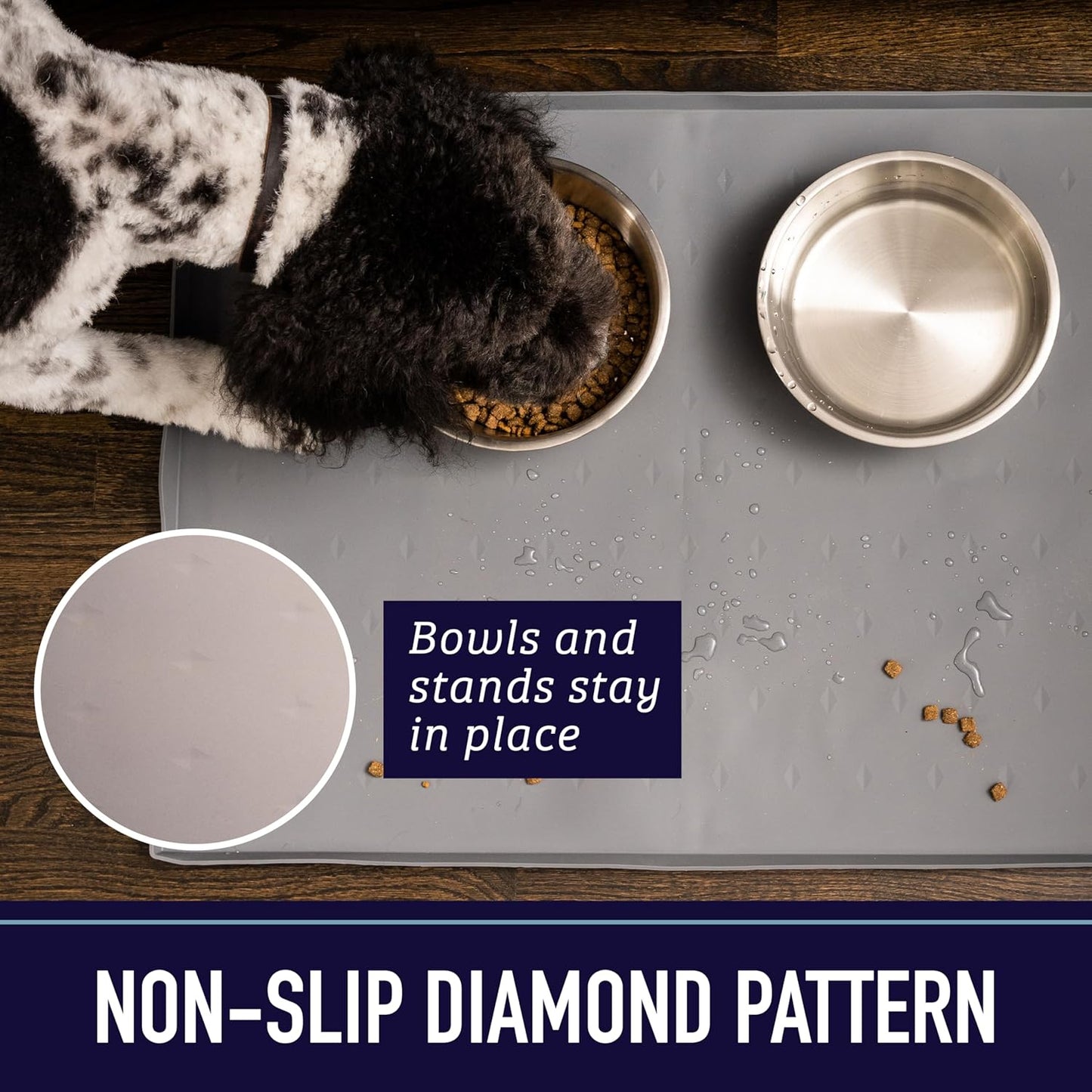 Leash Boss Dog Food Mat for Food and Water Bowls, Waterproof Silicone Pet Feeding Mat for Floors, Extra Tall Raised Edges, Cat and Dog Placemat for Floors, Dishwasher Safe (Medium: 20"x13" - Black)