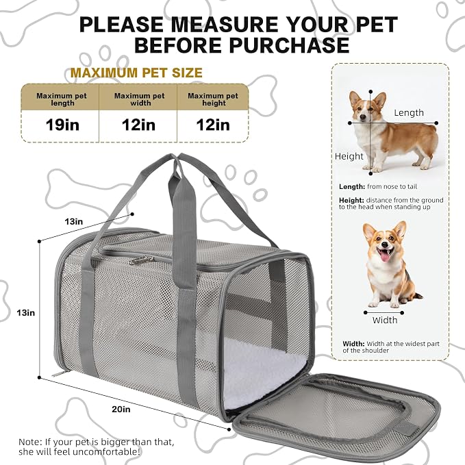 Cat Carrier, Soft-Sided Pet Carrier Bag, Breathable Mesh, Black (Grey, 17 * 11 * 11)