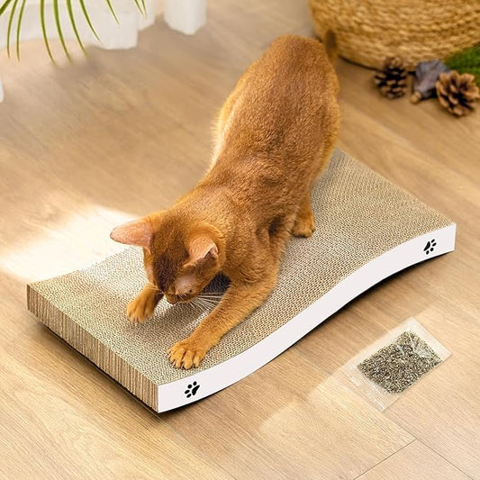 Cat Scratcher, Durable Scratch Pad, Corrugated Cardboard Scratching Board for Indoor Cats, Heavy Duty, Double-Sided Usability, Recyclable, with Catnip, Large, 1-Pack