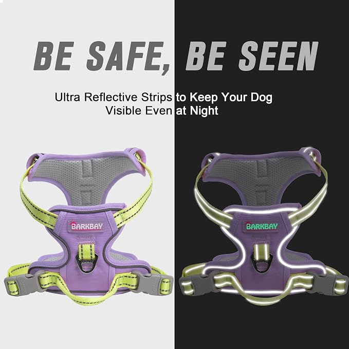 BARKBAY Dog Harness No Pull for Small Sized Dog Front Back Clips,Dog Vest | Soft Padded No Choke With Handle,Easy On&Off,Adjustable Reflective For Walking Training Running(Violet Purple & Sunlight,XS)