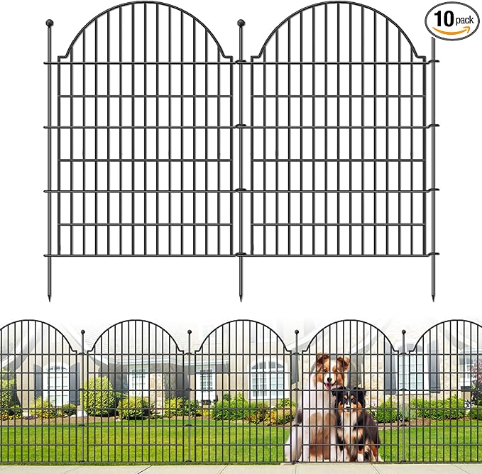 10 Panels No Dig Decorative Garden Fence for Yard, 40in (H) x 23.6ft (L) Rustproof Metal Wire Temporary Dog Fence, Animal Barrier Fencing Patio Panel Border with Temporary Ground Stakes