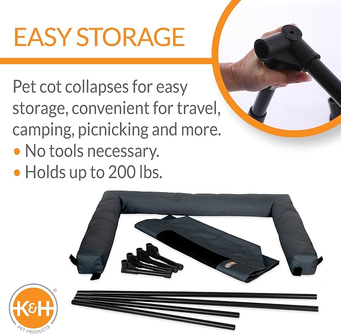 K&H Outdoor Elevated Dog Bed, Bolster Pet Cot, Medium 32x25in, Charcoal | Pet Cot for Medium & Large Pets, Washable Mesh Center Hammock with Removable Washable Bolsters, Indoor / Outdoor Dog Bed