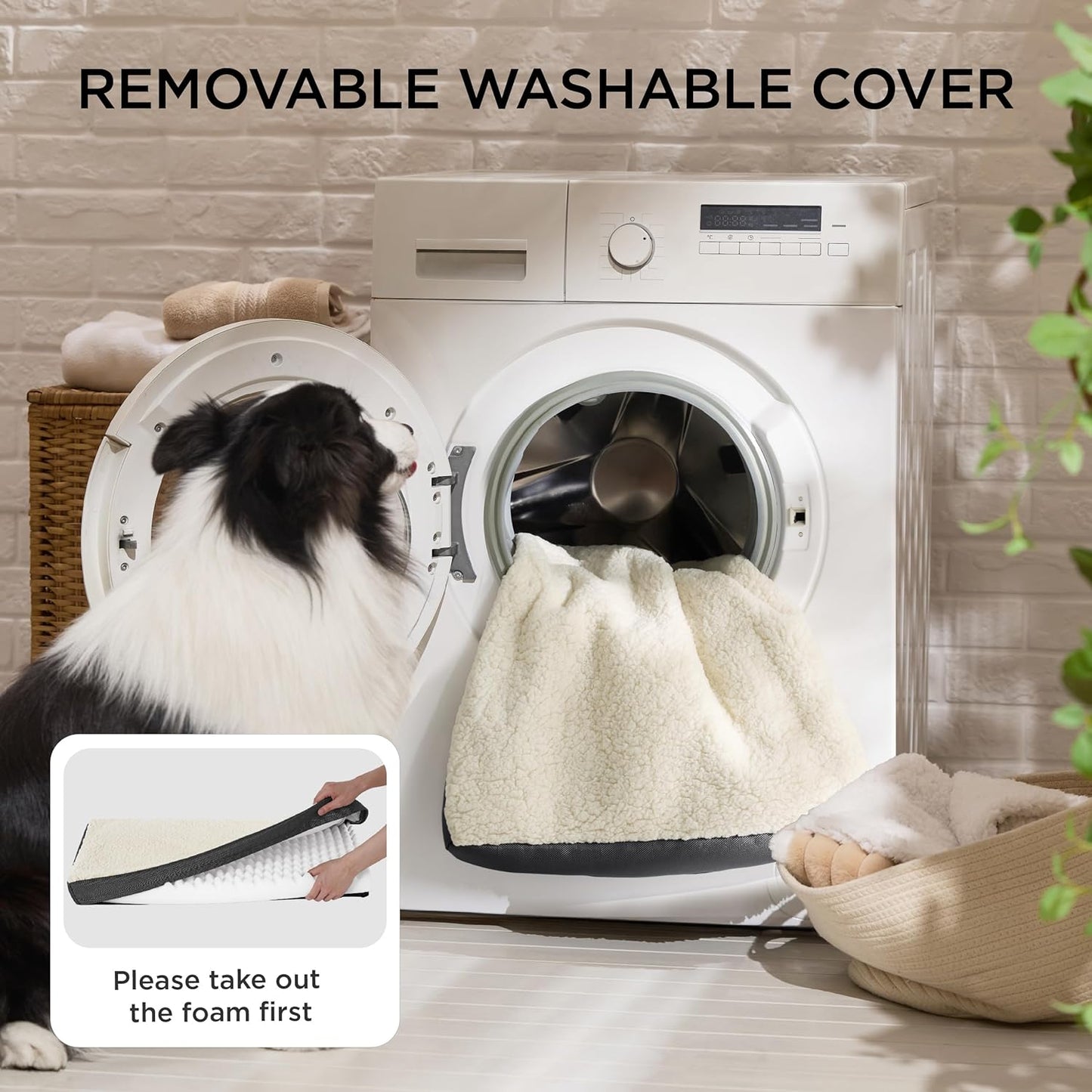 Bedsure Large Dog Bed for Crate - Orthopedic Flat Pet Beds with Removable Washable Cover, Egg Crate Foam Crate Mat, Suitable for Pet Up to 50 lbs