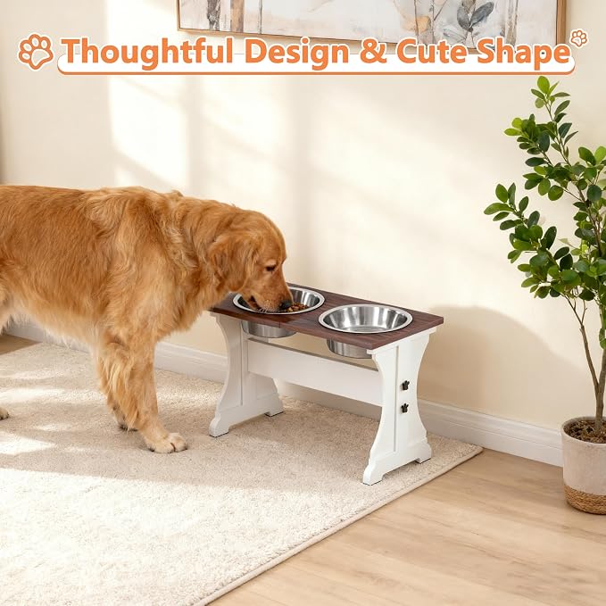 Piskyet Elevated Dog Bowls,Dog Bowl Stand, 12Cups15.7 H_90oz Bowl-Farmhouse | Farmhouse Dog Bowls Stand, Raised Dog Bowl with 2 Stainless Steel Wooden Dogs Bowls for Large Size Dogs