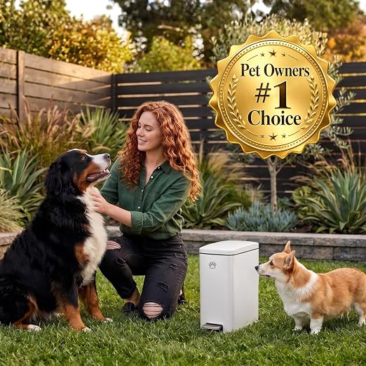 iTouchless 3 Gallon / 12 Liter Dog Poop Trash Can with AbsorbX Odor Filter - Outdoor Pet Waste Receptacle with Step Pedal - Soft Close Metal Garbage Bin for Yard, Patio, Bathroom, Matte White