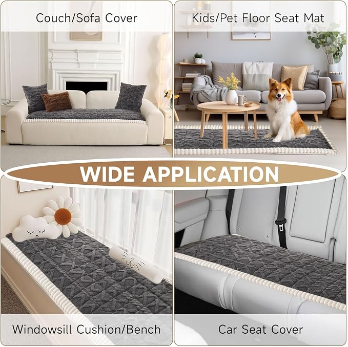OTOB Couch Cover for Dogs Washable Pet Friendly, Non Slip Plush Fuzzy Love Seat Couch Covers Sofa Slipcovers, Geometric Jacquard Soft Pet Cushion Mat Furniture Protector (Dark Gray, 27.6" x 59.1")