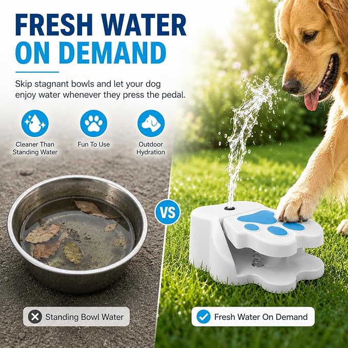 Dog Water Fountain Step On, Paw Activated Dog Water Fountain, Outdoor Dog Sprinkler Step On Drinking Fountain for Large Dogs, Fresh Water Dispenser for Yard Garden Pets