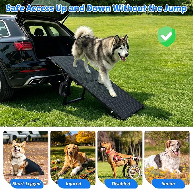 Dog Ramp for Car SUV, Adjustable Pet Ramp with Multiple Height Settings, Folding Portable Dog Ramp for Small Large Dogs, 90 lbs Capacity, Stairs for Bed Sofa and Vehicle