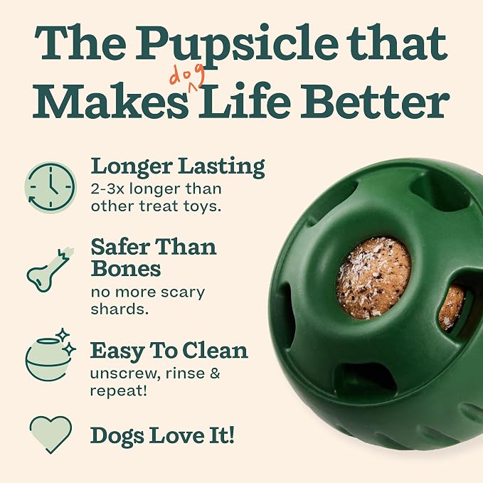 WOOF Starter Pack Dog Treat Toy for Large Dogs 25-75 lbs | Long-lasting enrichment kit, Pupsicle toy included, reusable treat mold, chicken Pops, DIY frozen treats