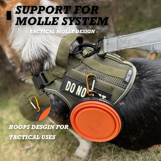 Tactical Dog Harness for Small and Medium Breeds, Air Dog Vest No Pull with Reflective Do Not Pet Patches, Breathable Dog Molle Vests for Training Walking Hunting Green