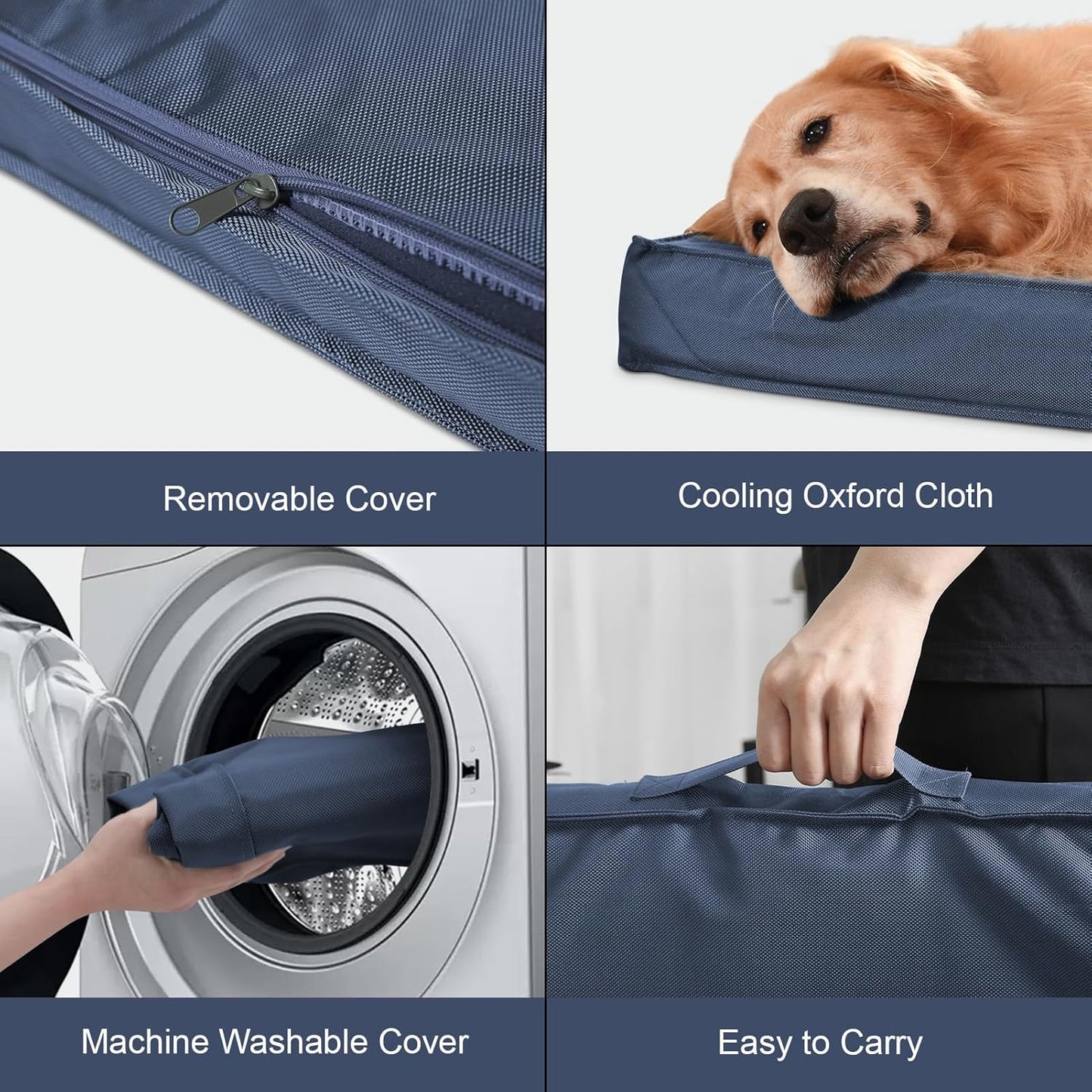 Outdoor Waterproof Dog Bed, Dog Bed for Medium Dogs, Orthopedic Egg Foam Pet Bed with Washable and Removable Oxford Cooling Cover, Navy