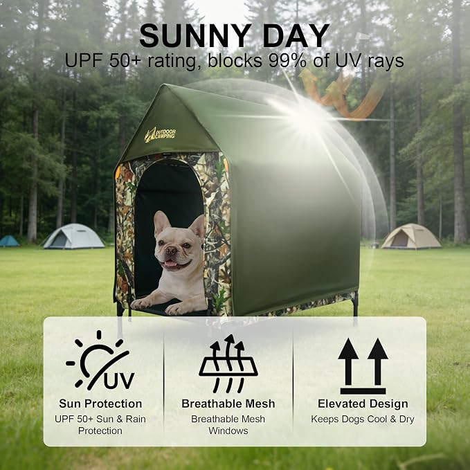 Large Dog House Outdoor - Weatherproof 2-in-1 Elevated Dog Bed Tent, Size S | 2-in-1 Elevated Dog Bed Tent, Weatherproof, Extra Large Dog House, Outdoor, Indoor