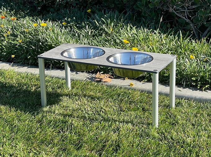 Raised Pet Bowls for Cats and Dogs, Outdoor Elevated Dog Cat Food and Water Bowls Stand Feeder on Aluminum Legs with 2 Stainless Steel Bowls Sizes for Small Medium and Large Dogs. - Large (Monte)