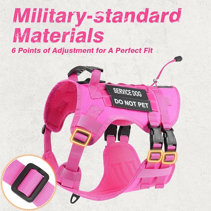 No Pull Tactical Dog Harness Small Sized Dog, Service Dog Vest, S, Pink | Tactical Dog Vest Harness and Leash Set, Adjustable Military Service Dog Harness with Handle for Medium Large Dogs