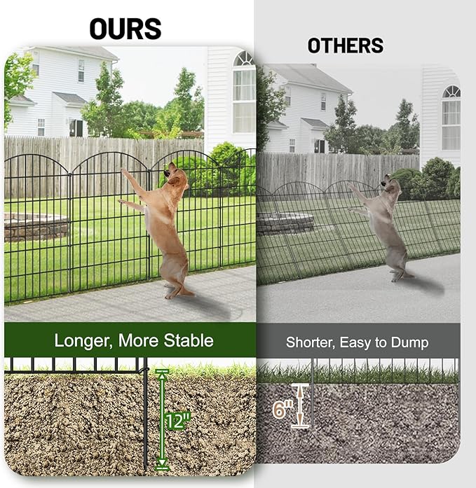FOREHOGAR Metal Garden Fence 42in (H) x 18.7ft (L), 8 Panels + 9 Stakes Dog Fence Border Fence Animal Barrier, No Dig Garden Fencing for Yard Flower Bed Lawn Patio Outdoor, CTW4208 Black