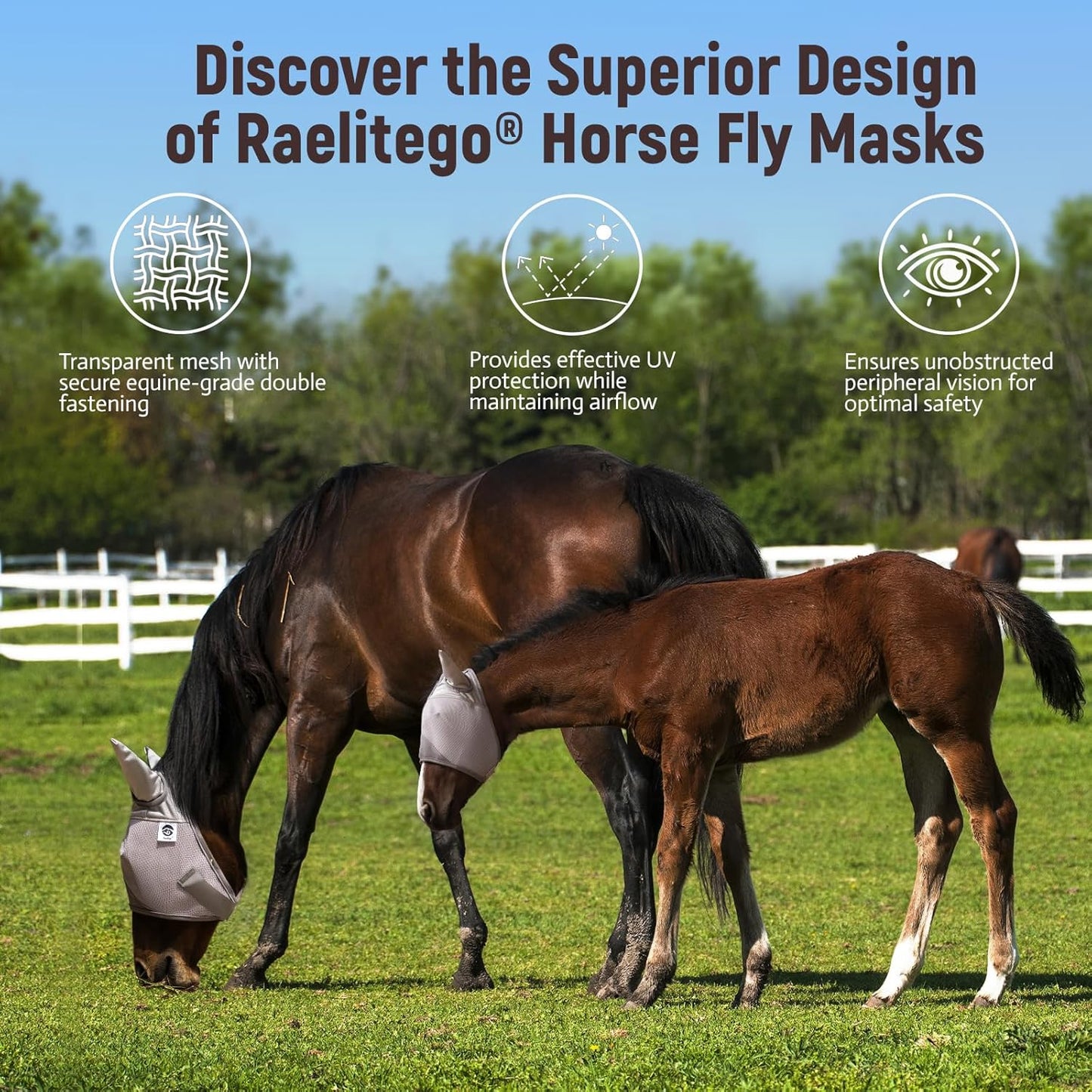 Horse Fly Mask, Adjustable Fly Masks for Horses with Ears, UV Protection from Insect Pests Comfort Mesh Without Nose Average Size Horses Accessories(Extra Small)