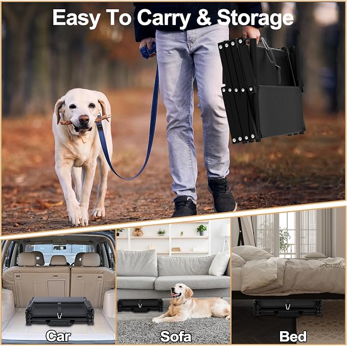 Extra Wide 20" Dog Stairs for Large Dogs, Dog Steps for Car 5 Steps | Foldable Dog Ramp for Car with Non-Slip Surface, Dog Stairs for Cars SUV High Beds Trucks, Portable Pet Stairs up to 250 lbs