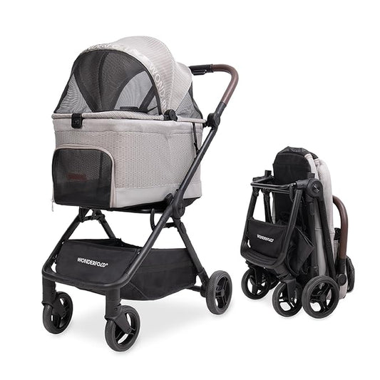 WonderFold Bella Pet Stroller for Small/Medium Pets - Autofold Technology: One-Hand Quick Fold - LIGHT GRAY