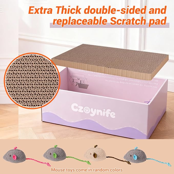 3PCS Cat Scratcher Cardboard, Oval Cat Scratch Pad Bowl Nest for Indoor Cats, Round Cat Scratching Board Corrugated Lounge Cat Bed, Furniture Protector for Couch (Purple, 17 * 11.5 in)