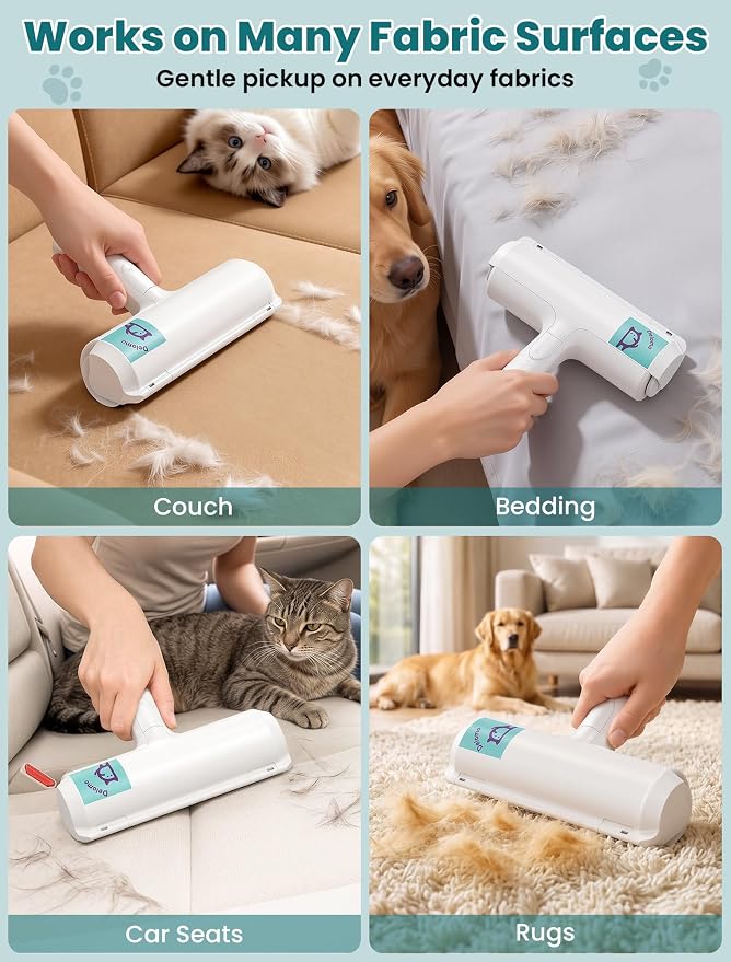 DELOMO Pet Hair Remover Roller: Reusable Lint Roller with Large Fur Bin - Portable Cat and Dog Hair Remover for Couch, Bedding, Car, Rugs & Furniture, Effective and Eco-Friendly, for Multi-Pet Homes