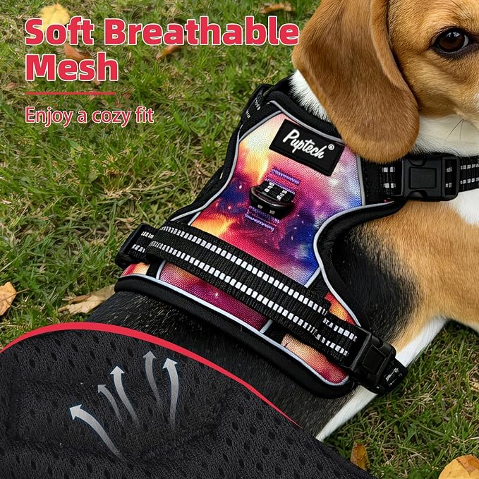 PUPTECK No Pull Tactical Dog Harness Medium Sized, Adjustable Reflective Dog Harness with Handle Easy Control, Comfortable Soft Padded Pet Vest Harness for Medium Dogs, Aurora M