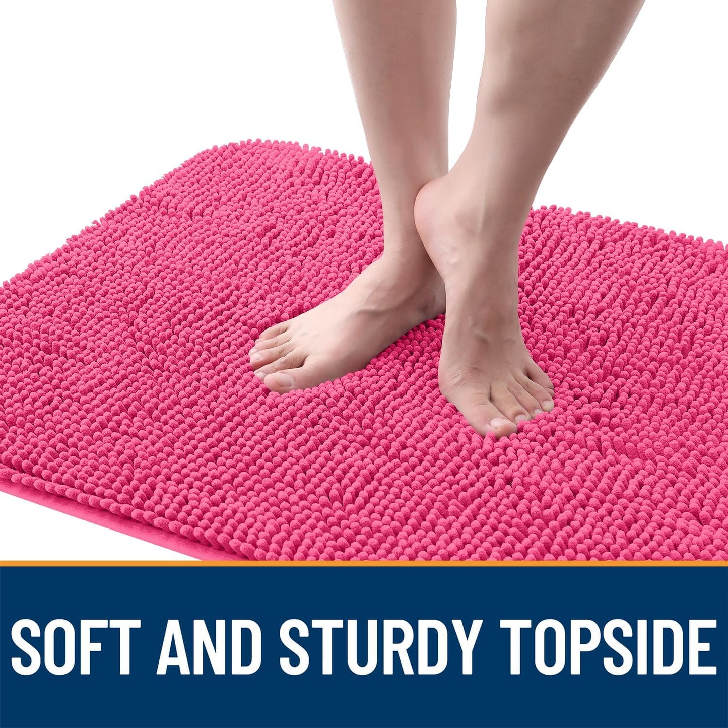 OLANLY Dog Door Mat for Muddy Paws 59x32, Absorbs Moisture and Dirt, Absorbent Non-Slip Washable Doormat, Quick Dry Chenille Mud Mat for Dogs, Entry Indoor Entryway Carpet for Inside Floor, Hot Pink