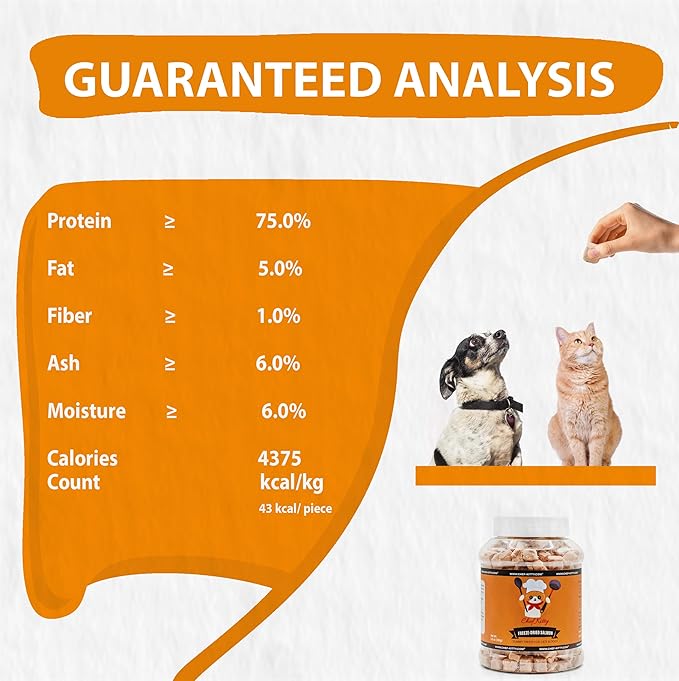 Freeze Dried Salmon Cat Treats | 100% Wild Caught Salmon Dog Treats, Grain- Free | High Protein, Single Ingredient Cat & Dog Food Toppers | No Additives or Preservatives | Tested in USA | 2.6 oz