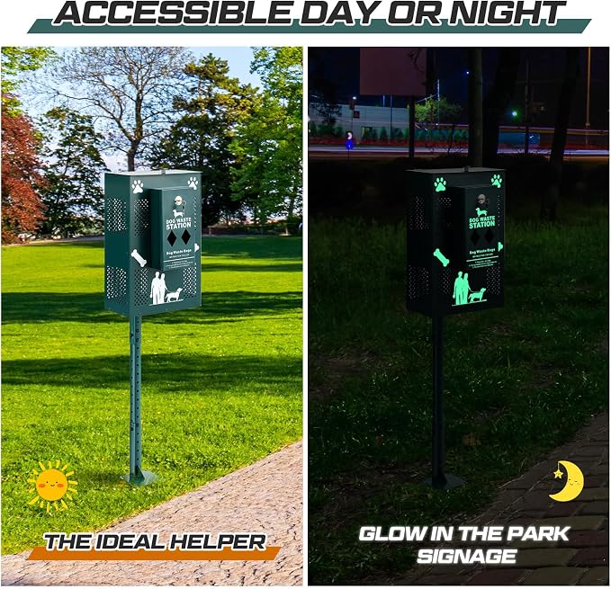Abbylike Compact Dog Waste Station Outdoor - Pet Poop Waste Bag Dispenser & Litter Bin Combo, Pet Trash Bin Height Adjustable with Reflective Sign for Backyard Commercial Park Trail Yard