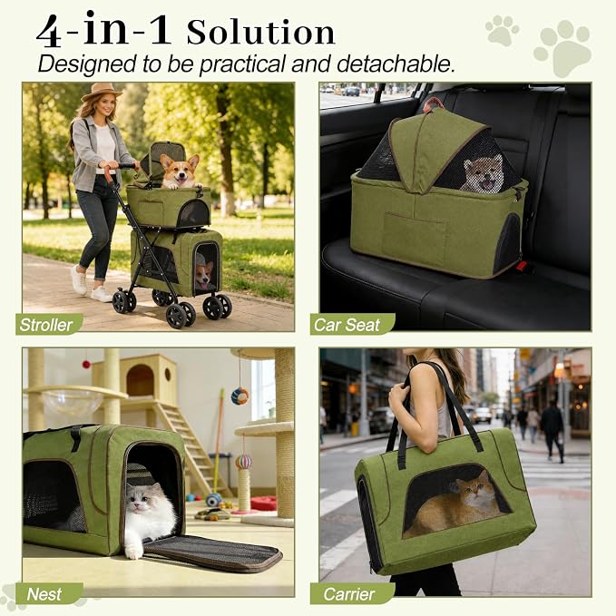 Double Pet Stroller, Foldable Dog Stroller with Detachable Carriers, All-Terrain Wheels, Cup Holder, Storage Bag, for Medium Dogs up to 20 lbs