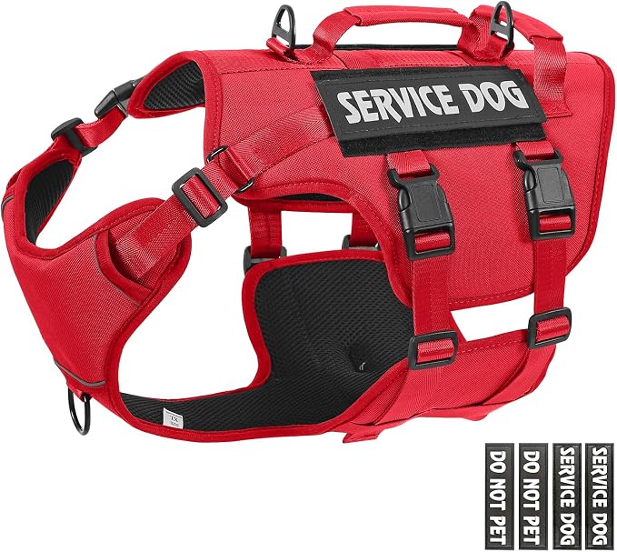 Service Dog Vest Harness for Large Dogs,No Pull with 3 Leash Clips,Tactical Working Vest with 4 Pet Patches,Reflective Oxford No Choke Pet Vest with Easy Control Handle for Walking Hiking Training