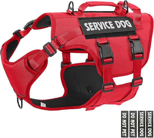 Service Dog Vest Harness for Large Dogs,No Pull with 3 Leash Clips,Tactical Working Vest with 4 Pet Patches,Reflective Oxford No Choke Pet Vest with Easy Control Handle for Walking Hiking Training