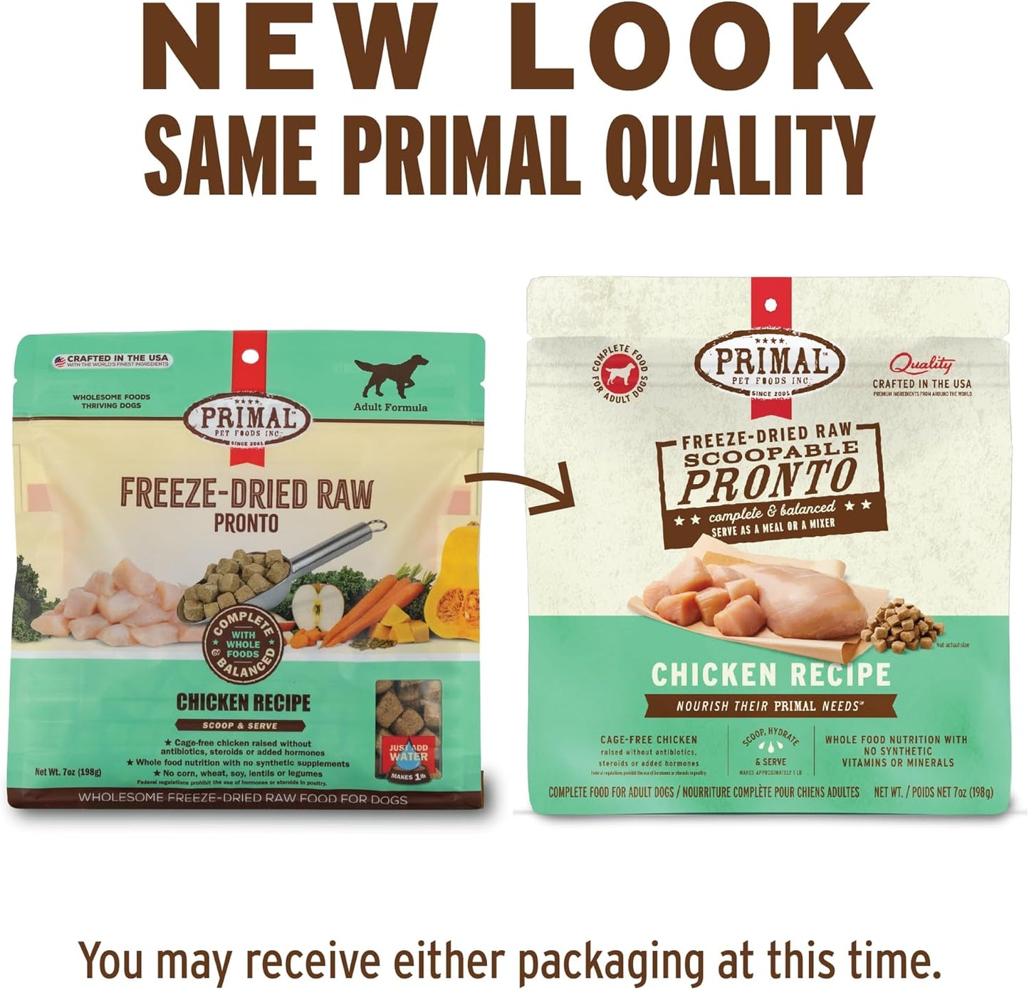 Primal Freeze Dried Dog Food, Pronto Mini Nuggets, Chicken; Scoop & Serve, Complete & Balanced Meal; Also Use As Topper or Treat; Premium, Healthy, Grain Free, High Protein Raw Dog Food (25 oz)