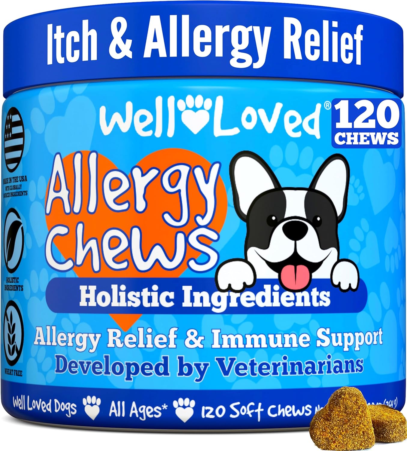 Dog Allergy Chews - Dog Allergy Relief, Itching Skin Relief, Hot Spot Treatment & Seasonal Allergies, Vet Developed, Anti Itch Skin Irritation Treatment, Made in USA, 120 Chews